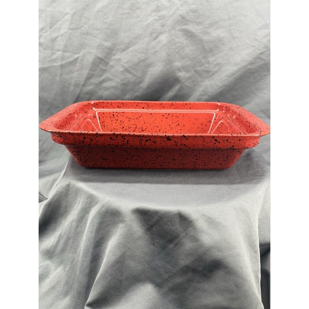 Vintage Stoneware Red Black Casserole Dish